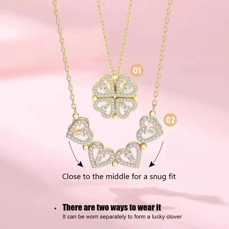 Love Heart Magnetic Pendant Necklace Clover Necklace Heart Shaped Clover Necklace Lucky Four in One Love Heart Pendant Jewelry, Jewels Gift for Men